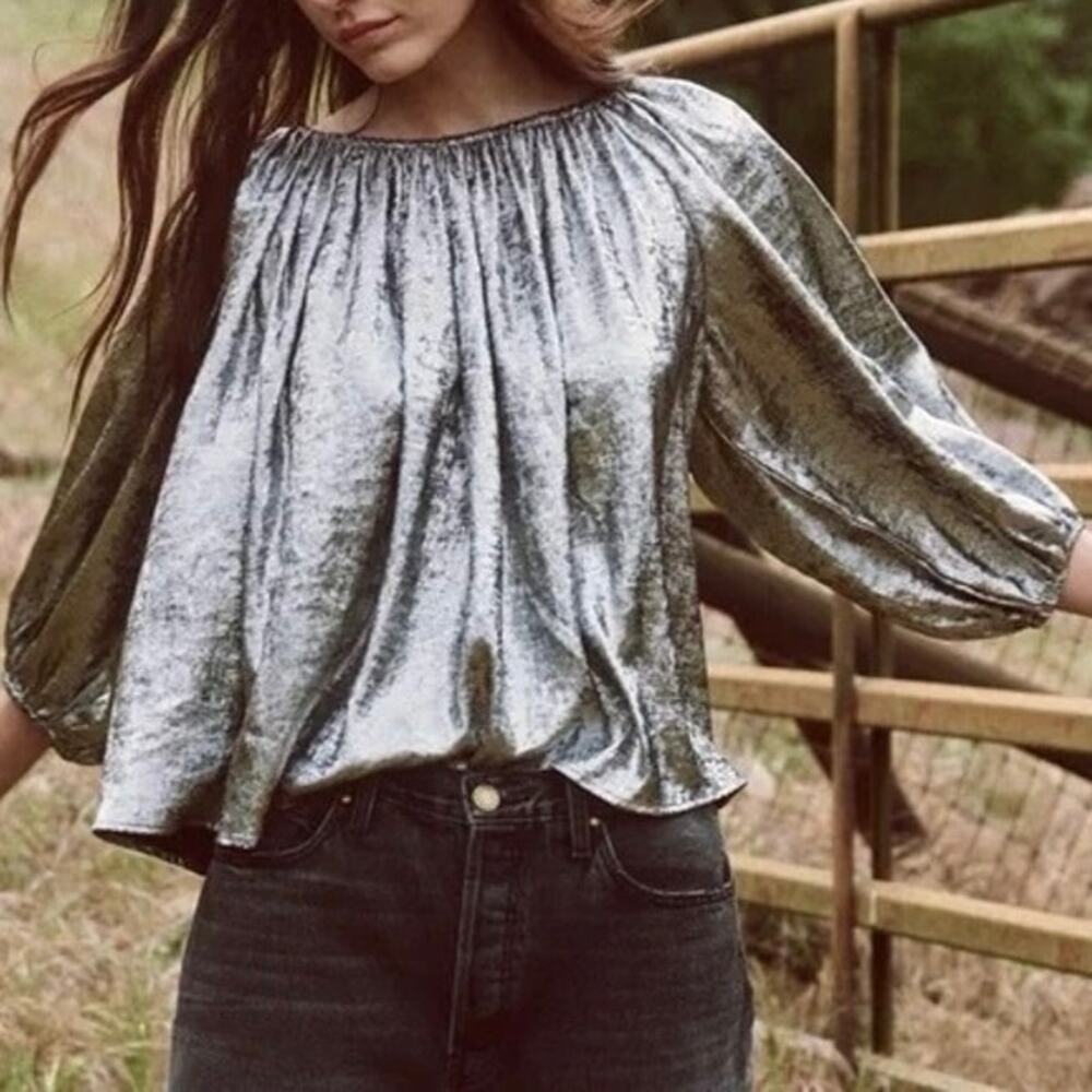 The Great Palmette Metallic Silver Womens Top Size 1 Flowy Glam Whimsical Fairy